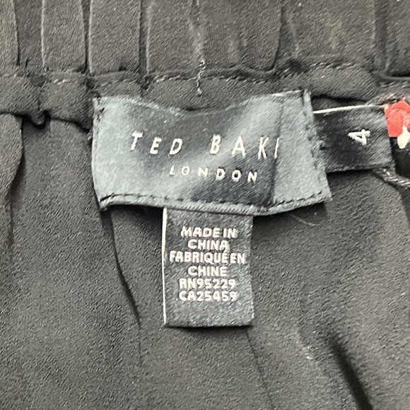 Ted Baker Pants Womens 8-10 Black Burnout Velvet Pull On Wide Leg Event Cocktail - Picture 10 of 11